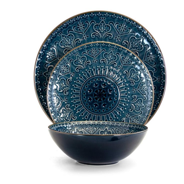 Deepsea Mozaic 16-Piece Modern Sea Blue Stoneware Dinnerware Set (Service for 4)