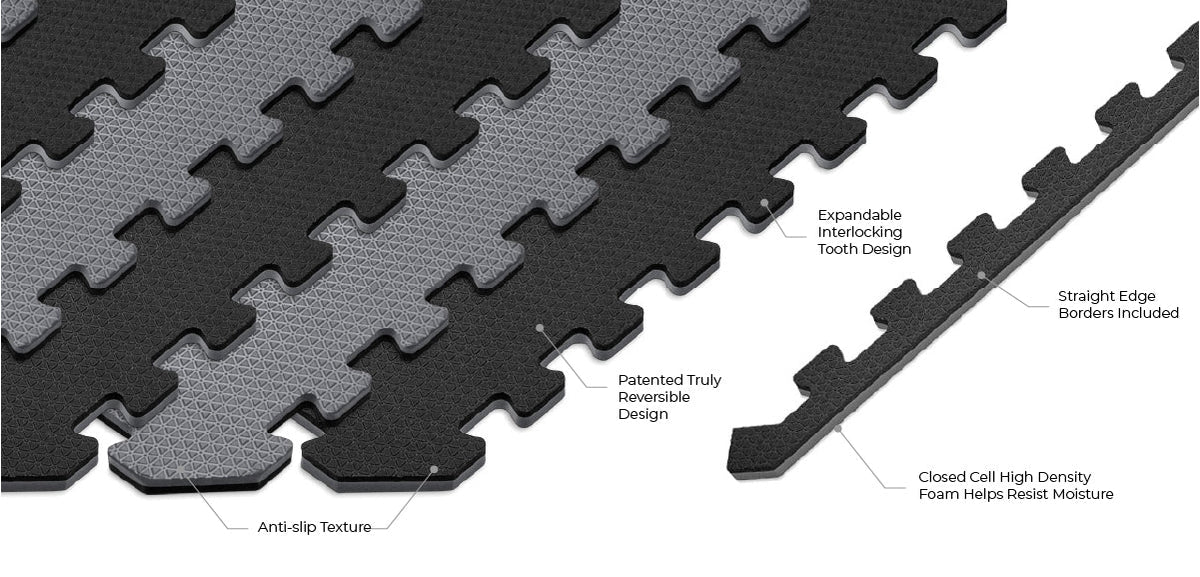 Norsk Black/Gray 24 in. x 24 in. x 0.51 in. Foam Interlocking Reversible Floor Mat (6-Pack)