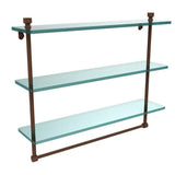 Foxtrot 22 in. L  x 18 in. H  x 5 in. W 3-Tier Clear Glass Bathroom Shelf with Towel Bar in Satin Nickel - Super Arbor