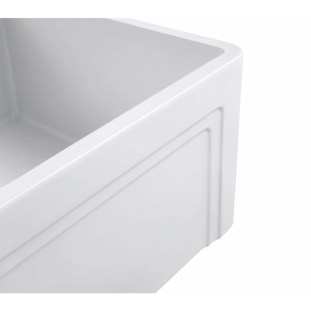 Olde London Farmhouse Fireclay 33 in. 55/45 Double Bowl Kitchen Sink with Grid with Grid and Strainer