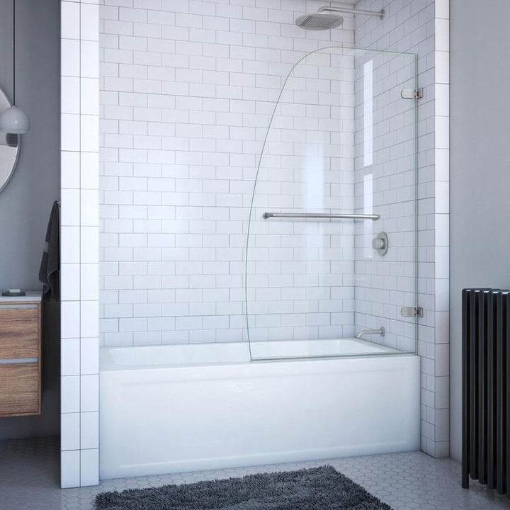 DreamLine Aqua Uno 34 5/16 in. W x 58 in. H Frameless Hinged Tub Door, Brushed Nickel
