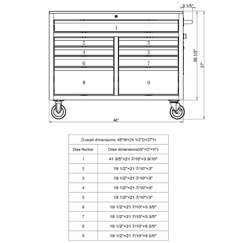 46 in. W x 24.5 in. D 9-Drawer Tool Chest Mobile Workbench with Solid Wood Top in Orange - Super Arbor