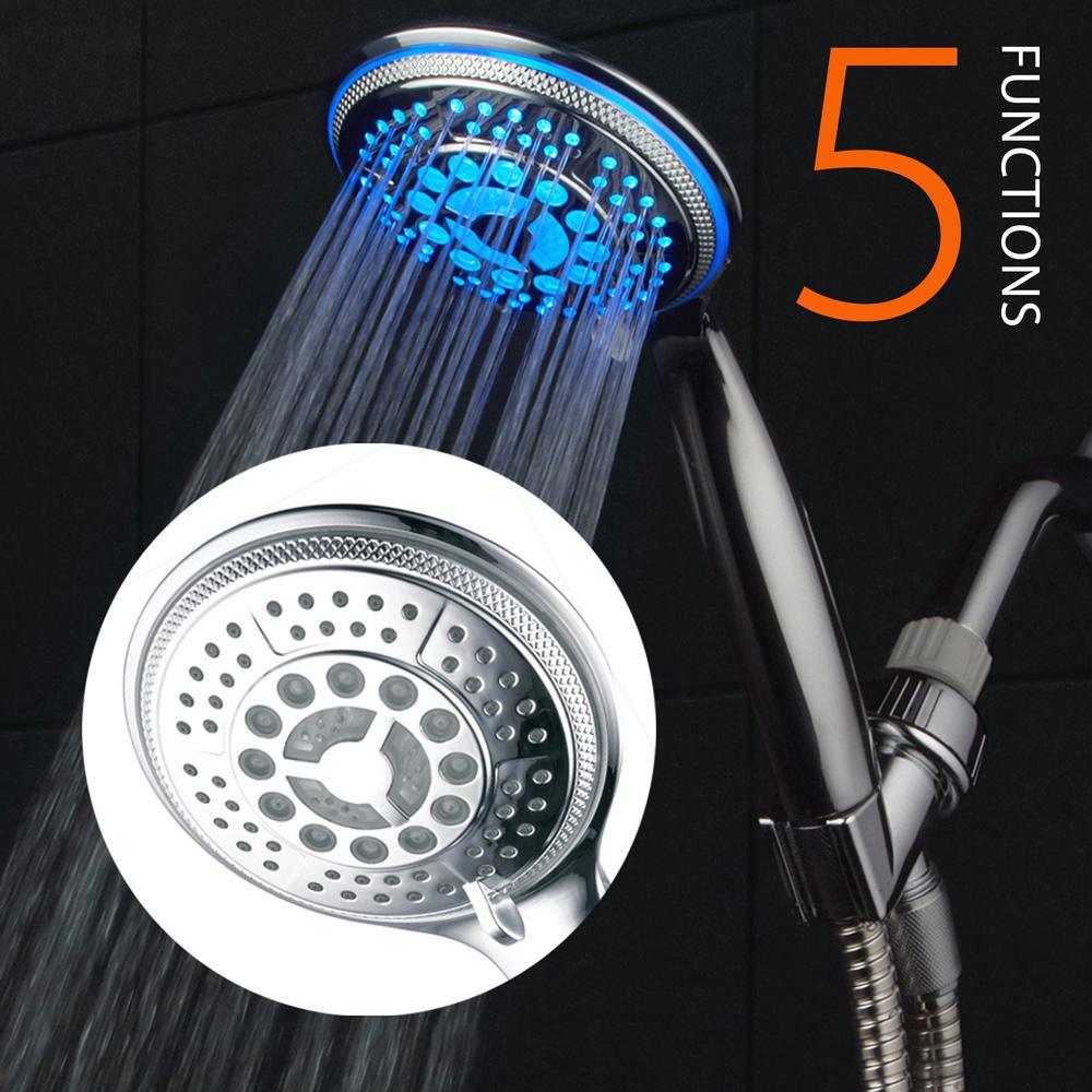 5-Spray Setting LED Handheld Shower in Chrome - Super Arbor