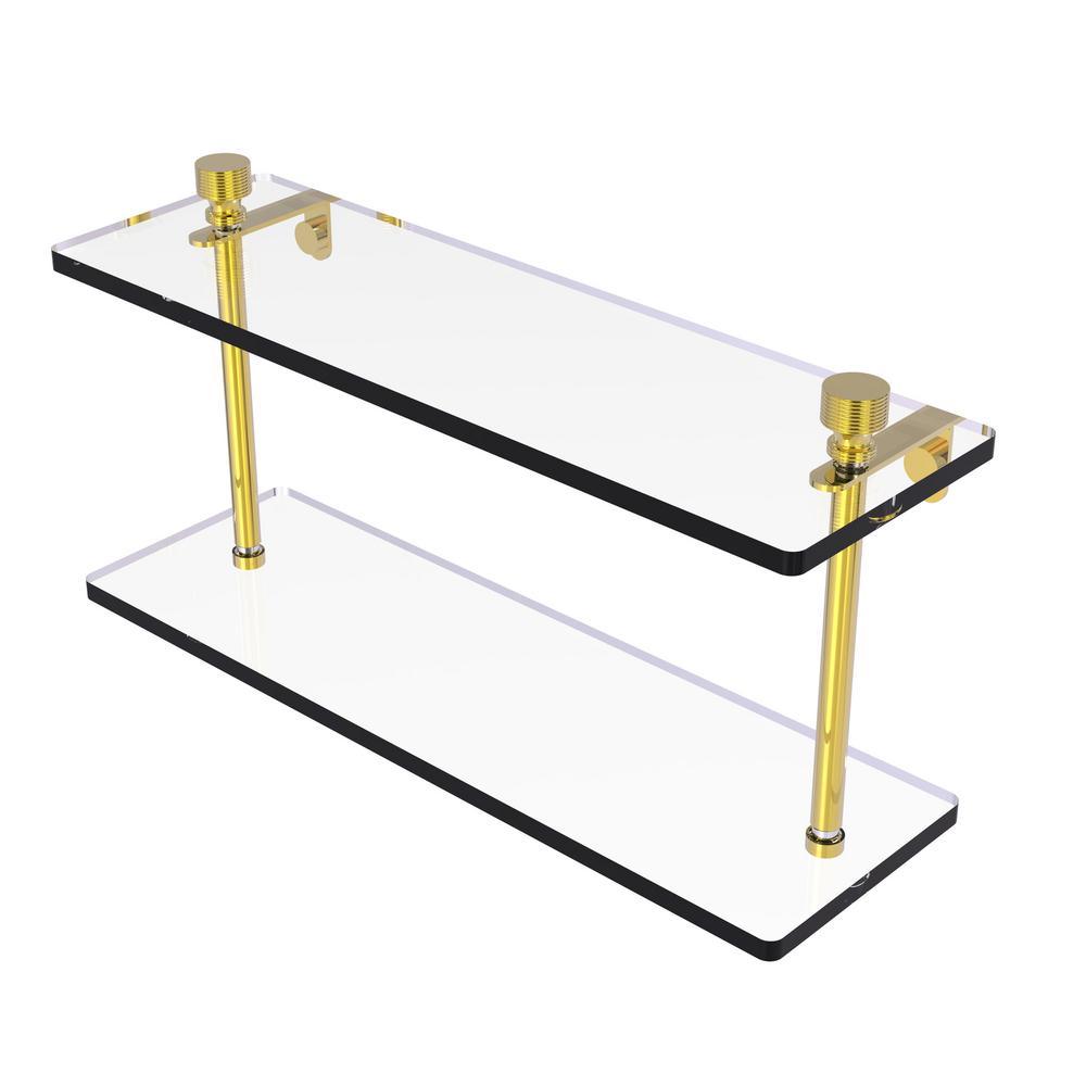 Foxtrot 16 in. L x 8 in. H x 5 in. W 2-Tier Clear Glass Bathroom Shelf in Antique Bronze - Super Arbor