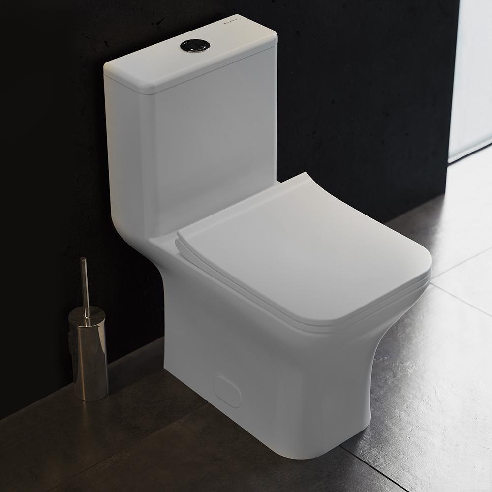 Carre 1-Piece 0.8/1.28 GPF Dual Flush Square Toilet in White, Seat Included - Super Arbor