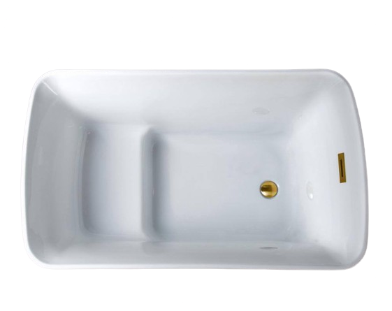 Cube 48 in. x 27.5 in. Acrylic Flat Bottom Soaking Bathtub with Reversible Drain in White with Brushed Gold