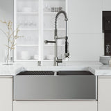 All-in-One Flat Farmhouse Apron Oxford Stainless Steel 33 in. Double-Bowl Kitchen Sink Workstation with Zurich Faucet