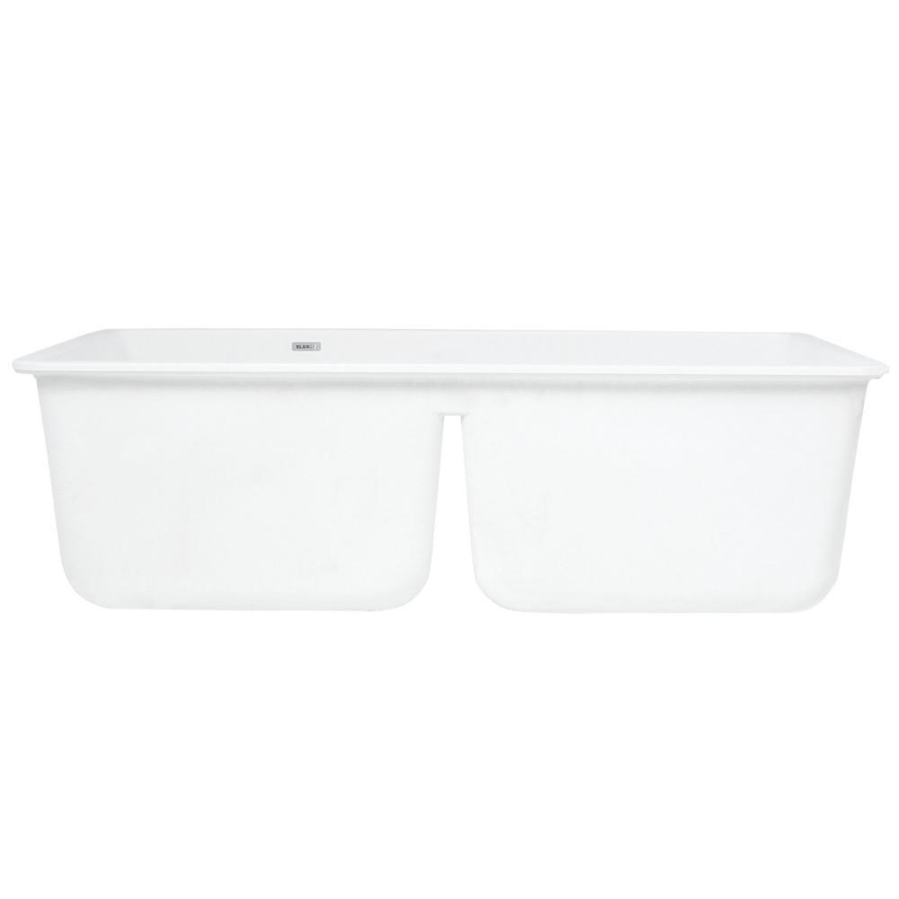 DIAMOND Undermount Granite Composite 32.06 in. 50/50 Double Bowl Kitchen Sink in White - Super Arbor