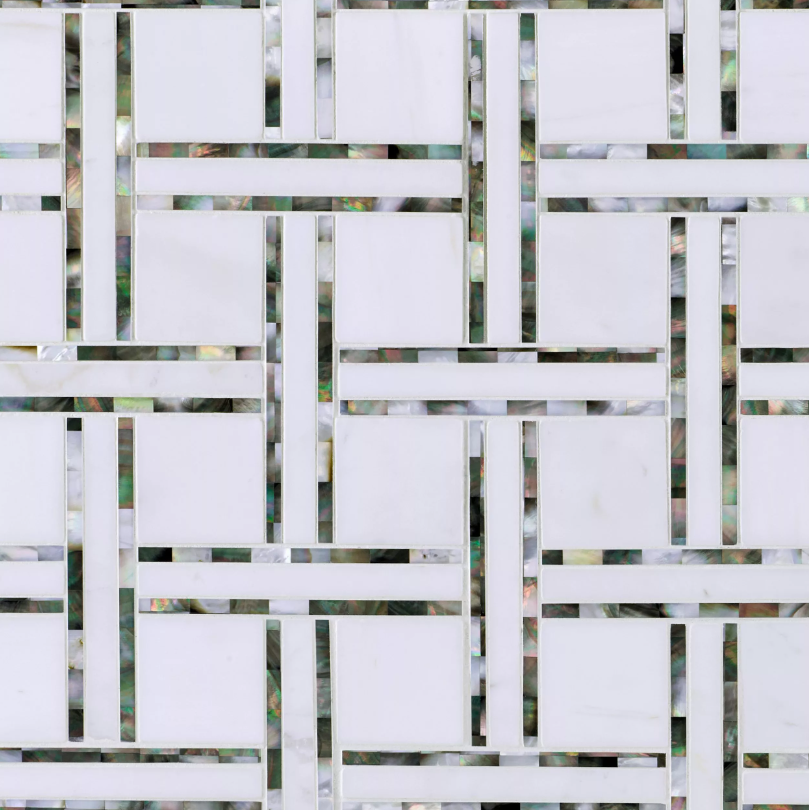 Tahitian Mother of Pearl Dolomite Basketweave Marble Mosaic