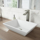 Vinca Matte Stone Vessel Bathroom Sink in White with Duris Faucet in Matte Gold - Super Arbor