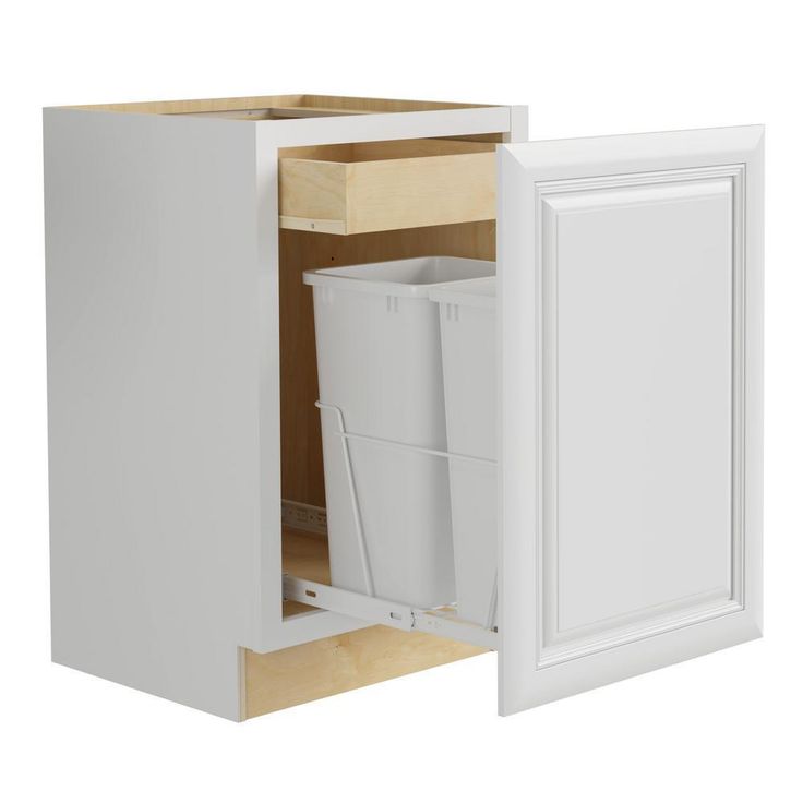 Brookfield Assembled 18x34.5x24 in. Plywood Mitered Double Wastebasket Base Kitchen Cabinet in Painted Pacific White