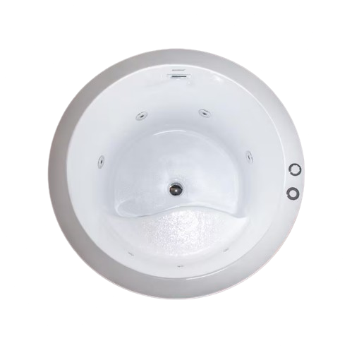 41 in. x 41 in. Acrylic Round Whirlpool with Inline Heater Bathtub with Pre-Molded Seat, Reversible Drain in White