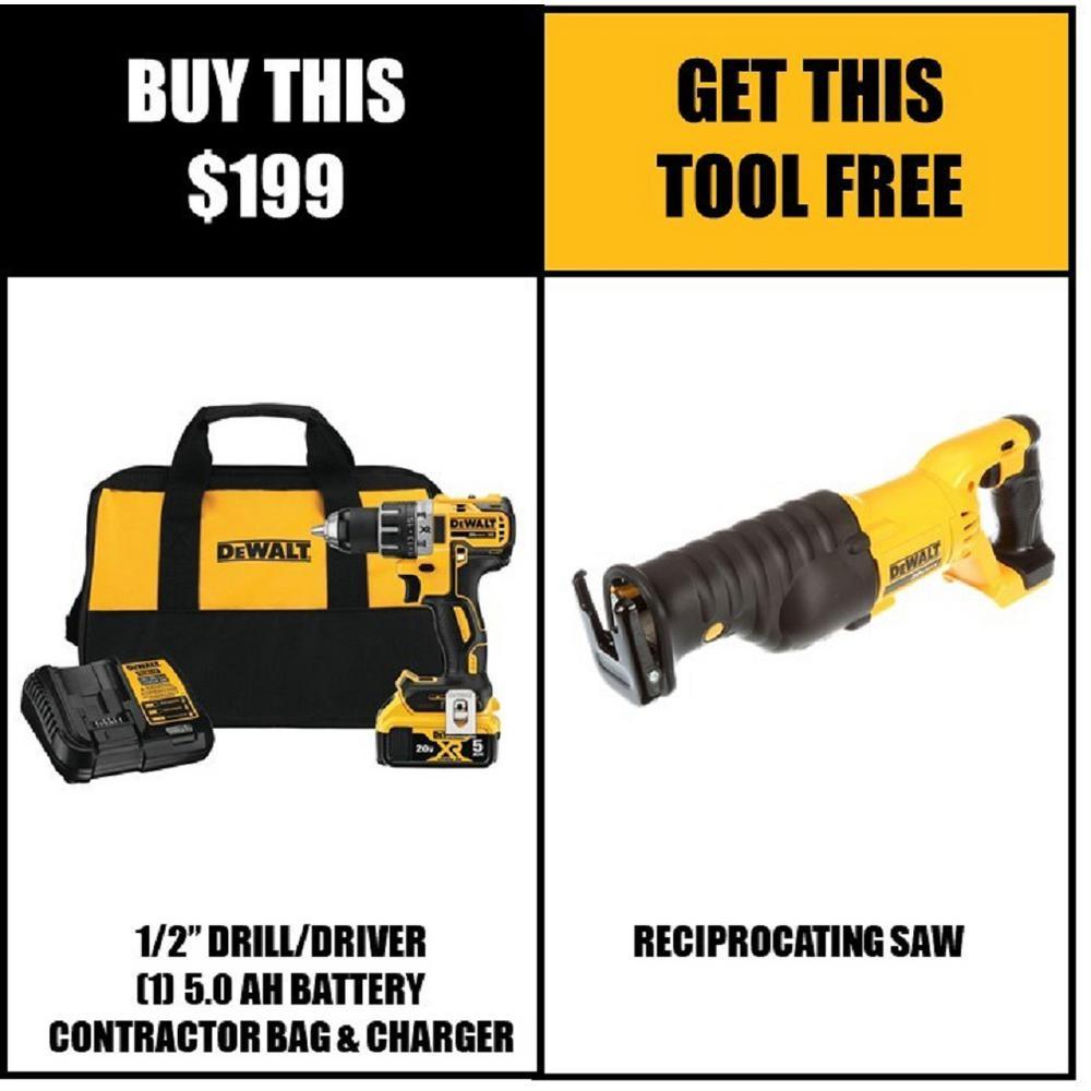 20-Volt MAX XR Cordless Brushless 1/2 in. Drill/Driver Kit with FREE 20-Volt Cordless Reciprocating Saw - Super Arbor