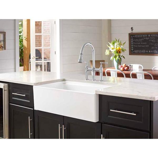 Farmhouse Apron Front Fireclay 33 in. Double Bowl Kitchen Sink in White with Aqua Divide - Super Arbor