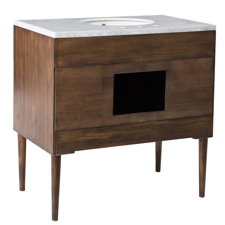 Wyatt 36 in. W x 22.05 in. D x 35.75 in. H Brown Single Sink Bathroom Vanity with White Carrara Marble Vanity Top