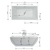 67 in. Acrylic Center Drain Rectangle Flat Bottom Freestanding Bathtub in White - Super Arbor