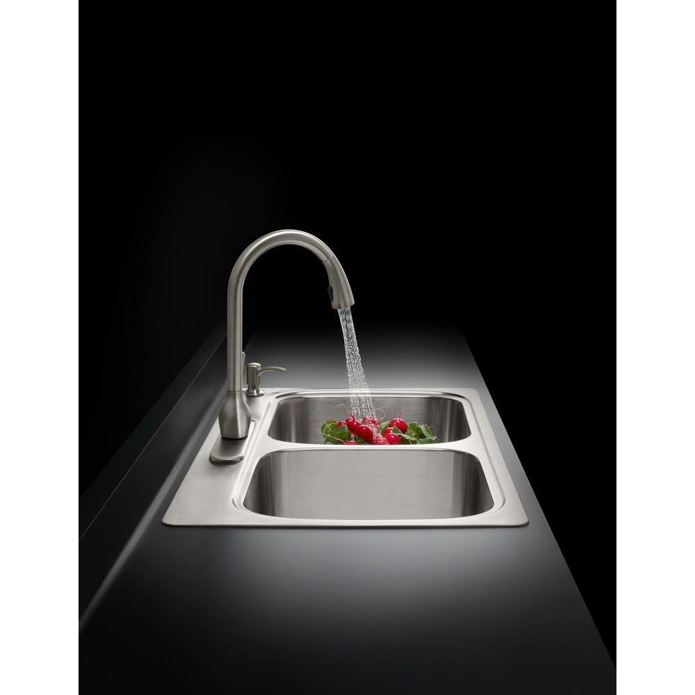 Barossa Single-Handle Pull-Down Sprayer Kitchen Faucet with Soap/Lotion Dispenser in Vibrant Stainless - Super Arbor