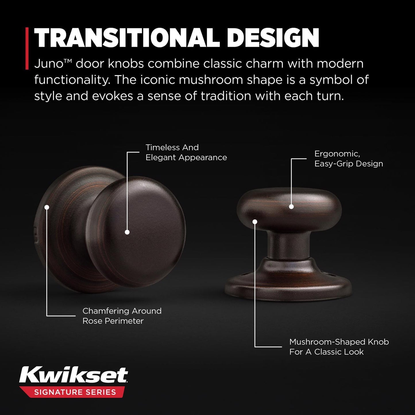 Kwikset Juno Venetian Bronze Passage Lockset, ANSI/BHMA Grade 2, 1-3/4 in Door Thickness