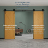 10 ft./120 in. Black Steel Sliding Barn Door Track and Hardware Kit for Double Doors with Floor GuideBigwheel J Shape) - Super Arbor