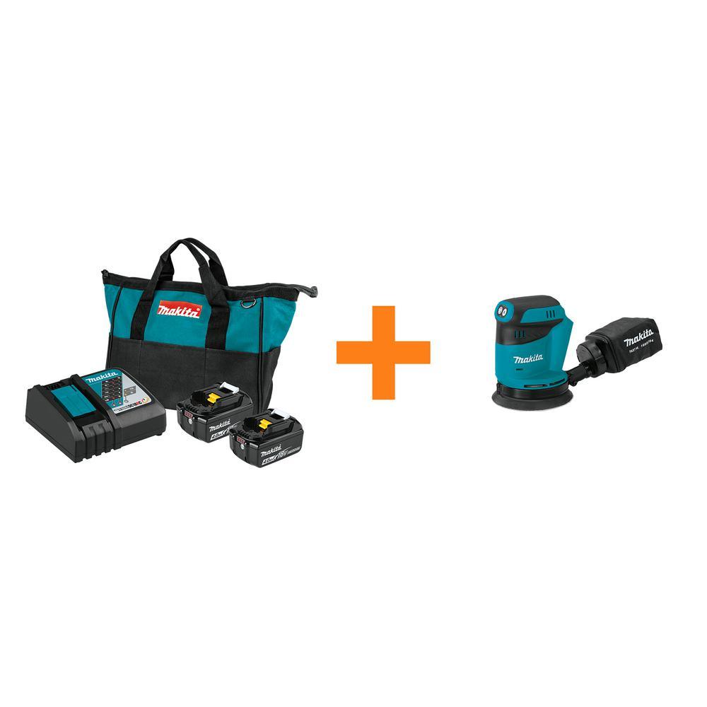 18-Volt LXT 4.0 Ah Battery and Rapid Optimum Charger Starter Pack with Bonus 18V LXT 5 in. Random Orbit Sander - Super Arbor