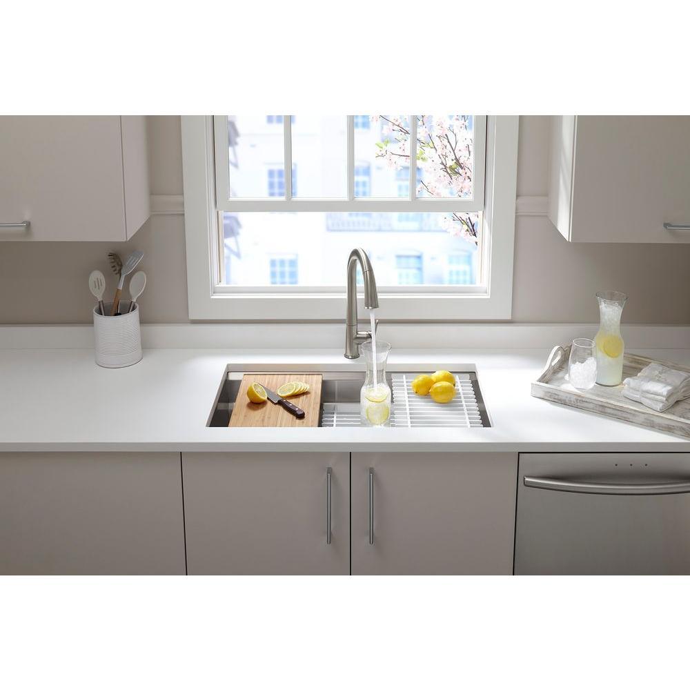 Prolific Workstation Undermount Stainless Steel 33 in. Single Bowl Kitchen Sink Kit with Accessories - Super Arbor