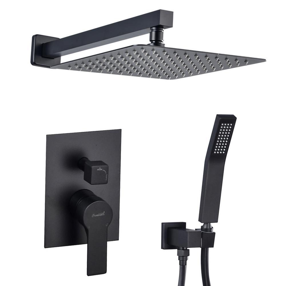 1-Spray Patterns with 2.66 GPM 10 in. Wall Mount Dual Shower Heads with Rough-In Valve Body and Trim in Brushed Gold - Super Arbor