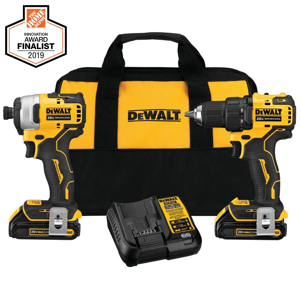 ATOMIC 20-Volt MAX Lithium-Ion Brushless Cordless Compact Drill/Impact Combo Kit (2-Tool) 2 Batteries 1.3Ah and Charger - Super Arbor