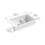 Whitehaven Farmhouse Undermount Apron Front Cast Iron 36 in. Double Bowl with Smart Divide Kitchen Sink in White - Super Arbor