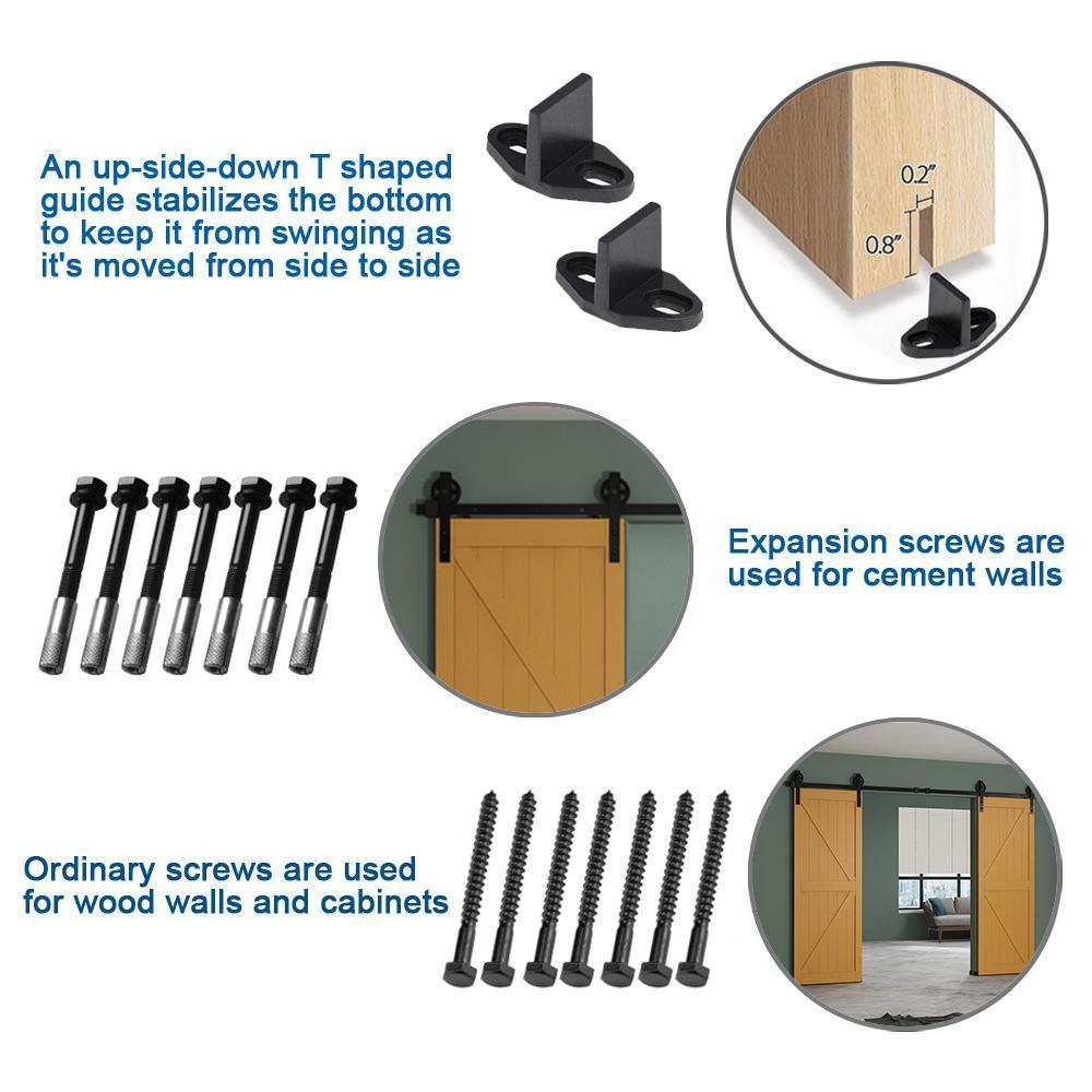 10 ft./120 in. Black Steel Sliding Barn Door Track and Hardware Kit for Double Doors with Floor GuideBigwheel J Shape) - Super Arbor