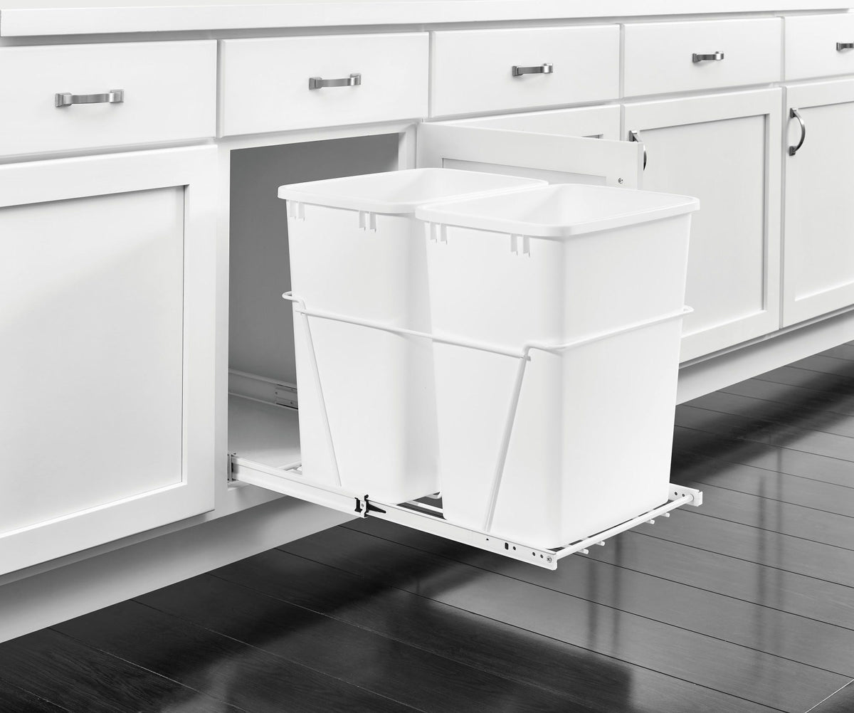 Rev-A-Shelf RV Series 35-Quart Dual Plastic Pull-Out Trash Can, Soft-Close, Bottom-Mount