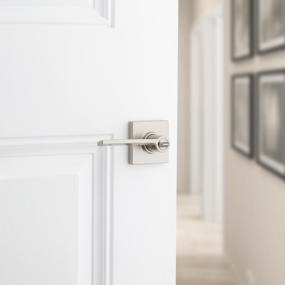 Ladera Satin Nickel Bed and Bath Door Lever with Square Trim Featuring Microban Antimicrobial Technology - Super Arbor