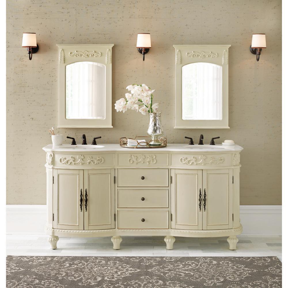 Chelsea 72 in. W Double Bath Vanity in Antique White with Marble Vanity Top in White - Super Arbor