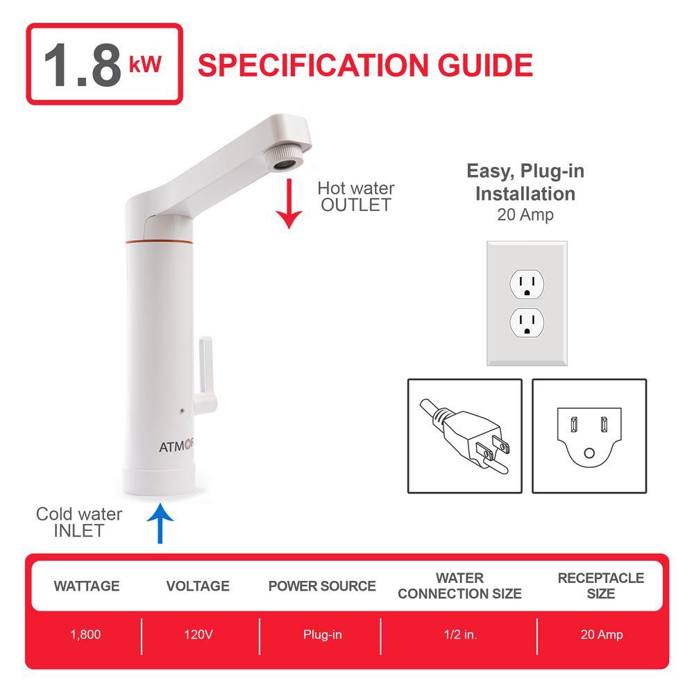 1.8kW 0.5 GPM 2-in-1 Electric Tankless Water Heater / Faucet - Plug-In - Super Arbor