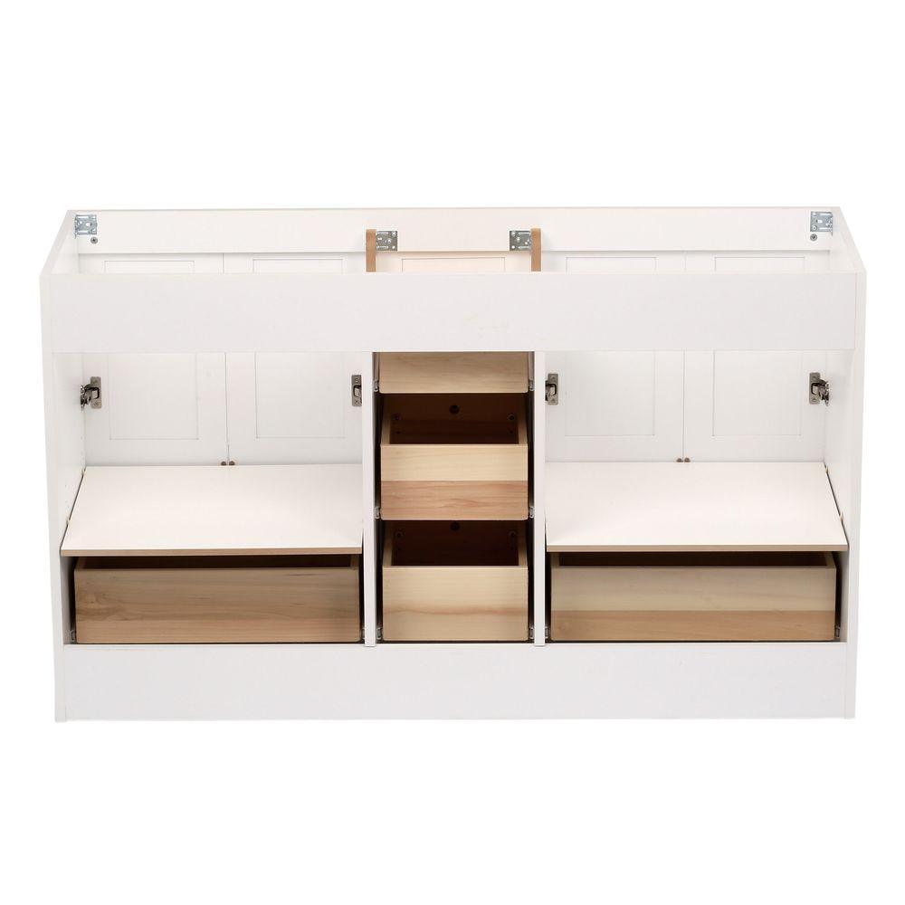 Shaker 60 in. W x 21 in. D x 34.5 in. H Vanity for Double Basins Cabinet Only in Satin White - Super Arbor