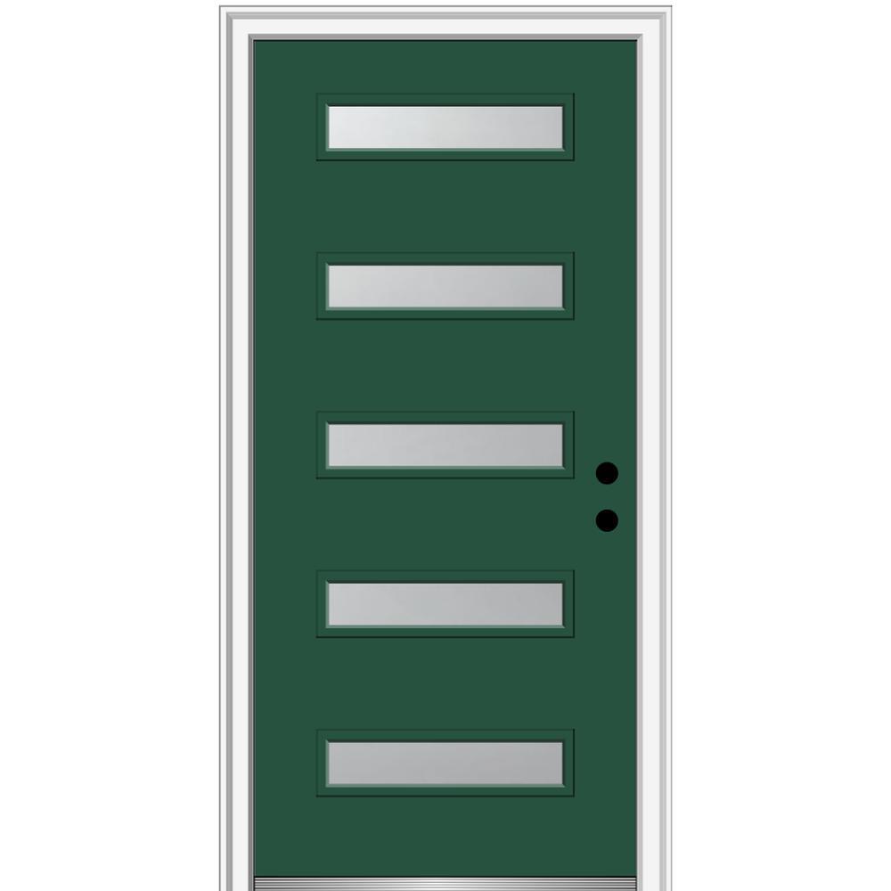 36 in. x 80 in. Davina Right-Hand Inswing 5-Lite Frosted Glass Painted Steel Prehung Front Door on 4-9/16 in. Frame - Super Arbor