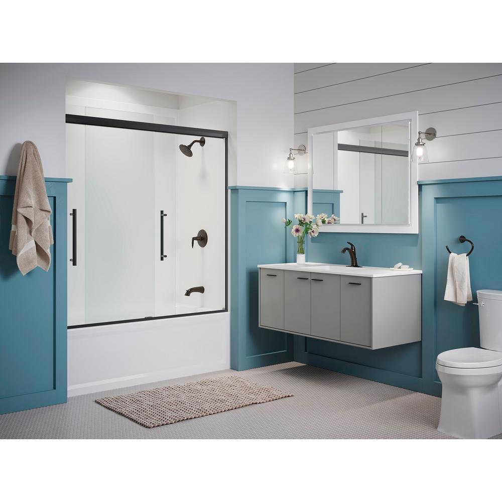 Pleat 59.625 in. x 63.5625 in. Frameless Sliding Bathtub Door in Matte Black with Frosted Glass - Super Arbor