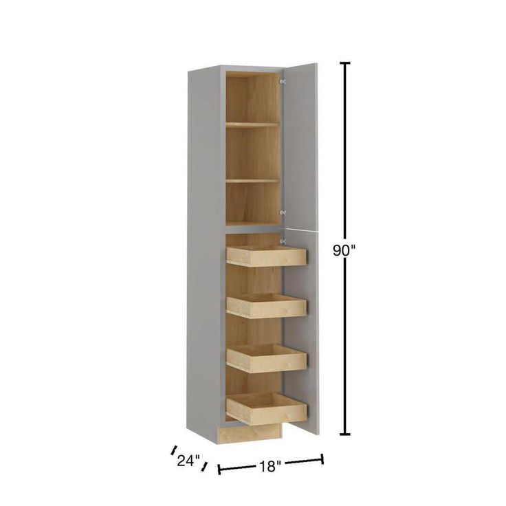 Home Decorators Collection Newport 18 in. W x 24 in. D x 90 in. H Assembled Plywood Pantry Kitchen Cabinet in Pearl Gray with 4ROT Soft Close RH
