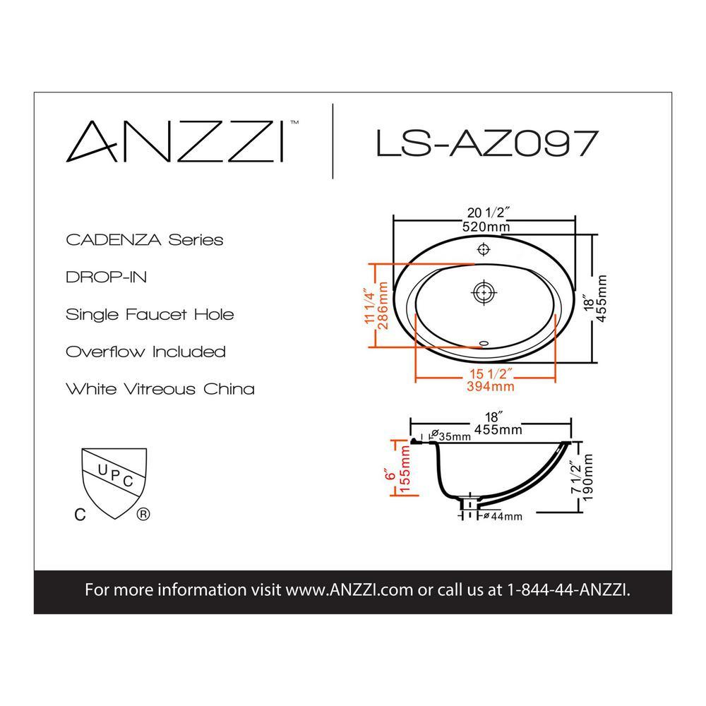 Cadenza Series 7.5 in. Ceramic Drop In Sink Basin in White - Super Arbor