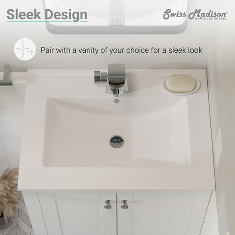 24 in. Ceramic Single Faucet Hole Vanity Top in White with White Basin - Super Arbor