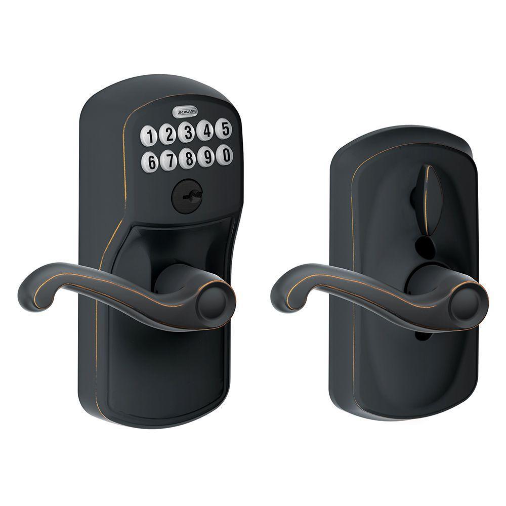 Plymouth Bright Brass Electronic Door Lock with Flair Door Lever Featuring Flex Lock - Super Arbor