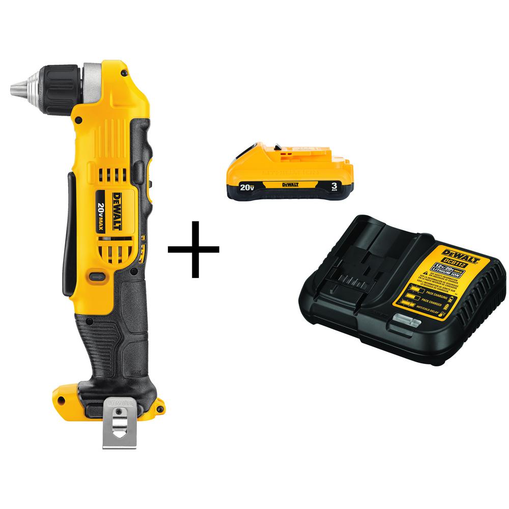 20-Volt MAX Lithium-Ion Cordless 3/8 in. Right Angle Drill (Tool-Only) with 20-Volt MAX 3.0Ah Battery and Charger - Super Arbor