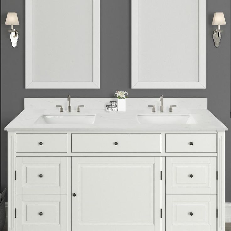 73 in. W x 22 in. D x 0.75 in. H Quartz Vanity Top in Carrara White with White Basins