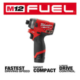 M12 FUEL 12-Volt Lithium-Ion Brushless Cordless 1/4 in. Hex Impact Driver Kit w/Two 2.0Ah Batteries, Charger&Hard Case - Super Arbor