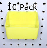 PEG BOARD Yellow Plastic Part Bins  Hooks to Peg Tool Board - Workbench Pegboard Holder 10 PACK