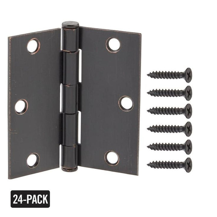 3-1/2 in. Square Corner Brushed Oil-Rubbed Bronze Door Hinge Value Pack (24-Pack)