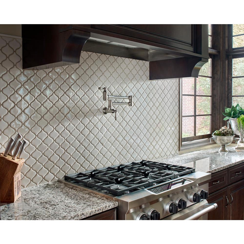 Bianco Arabesque 9.84 in. x 10.63 in. x 6mm Glossy Ceramic Mesh-Mounted Mosaic Tile (10.95 sq. ft. / case) - Super Arbor