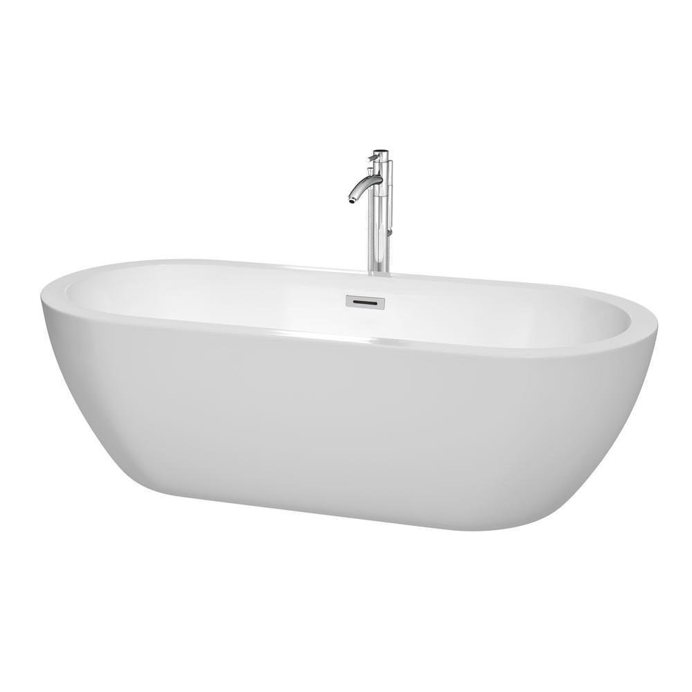 Soho 59.75 in. Acrylic Flatbottom Center Drain Soaking Tub in White with Floor Mounted Faucet in Brushed Nickel - Super Arbor