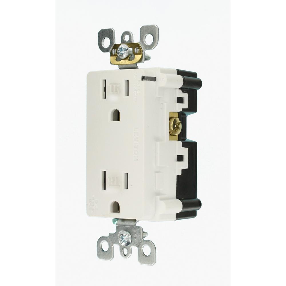 15 Amp Commercial Grade Tamper Resistant Decora Duplex Outlet with Surge Suppressor, White - Super Arbor