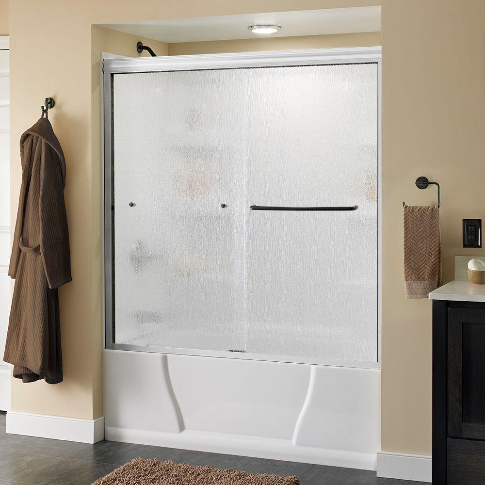 Simplicity 60 in. x 58-1/8 in. Semi-Frameless Traditional Sliding Bathtub Door in Nickel with Rain Glass - Super Arbor