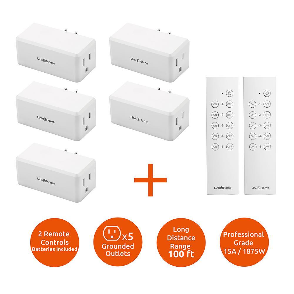 Wireless Indoor Remote Control Outlet Switch with 5 RCVs and 2 Remotes - Super Arbor